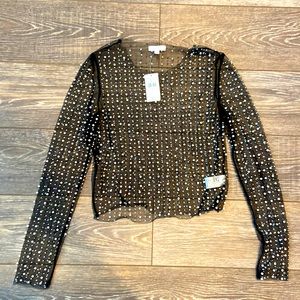 Mesh rhinestone crop top long sleeve. Size XL